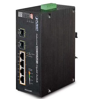 Planet Industrial 4-Port 10:100:1000T 802.3at PoE+ w: 2-Port 100:1000X SFP Ethernet Switch