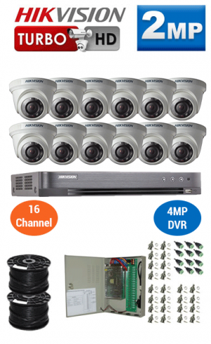 2MP Custom HIKVISION Turbo HD Package - 4MP 16Ch DVR, 12 Dome Cameras | WCCTV