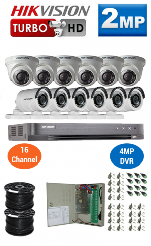 2MP Custom HIKVISION Turbo HD Package - 1080P 16Ch DVR, 12 Bullet & Dome Cameras | WCCTV