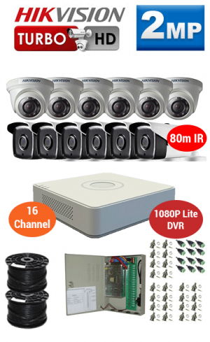 2MP Custom HIKVISION Turbo HD Package - 1080P Lite 16Ch DVR, 12x 80m IR Bullet & Dome Cameras | WCCTV