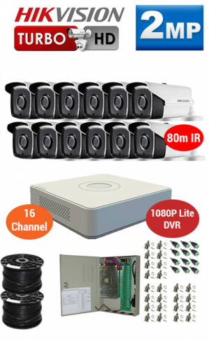 2MP Custom HIKVISION Turbo HD Package - 1080P Lite 16Ch DVR, 12x 80m IR Bullet Cameras | WCCTV