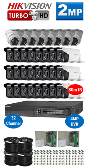 2MP Custom HIKVISION Turbo HD Package - 1080P 32Ch DVR, 32x 80m IR Bullet & Dome Cameras
