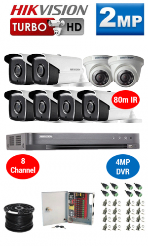 2MP Custom HIKVISION Turbo HD Package - 4MP 8Ch DVR, 8x 80m IR Bullet & Dome Cameras