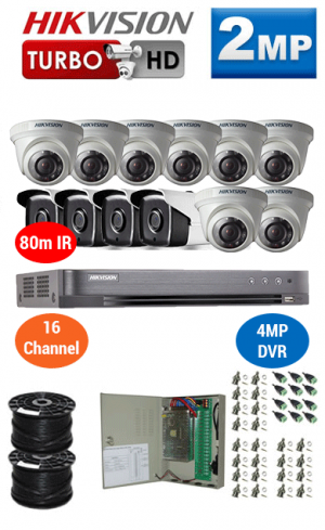 2MP Custom HIKVISION Turbo HD Package - 4MP 16Ch DVR, 12x 80m IR Bullet & Dome Cameras | WCCTV