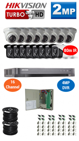 2MP Custom HIKVISION Turbo HD Package - 4MP 16Ch DVR, 16x 80m IR Bullet & Dome Cameras | WCCTV