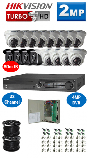 2MP Custom HIKVISION Turbo HD Package - 4MP 32Ch DVR, 16x 80m IR Bullet & Dome Cameras | WCCTV