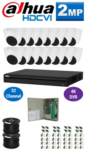 2MP Custom DAHUA Turbo HD Package - 4K 32Ch DVR, 16 Dome Cameras | WCCTV