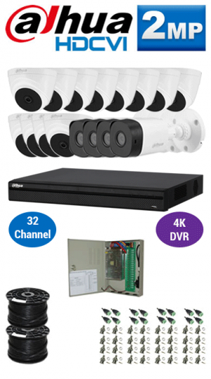 2MP Custom DAHUA Turbo HD Package - 4K 32Ch DVR, 16 Bullet & Dome Cameras | WCCTV