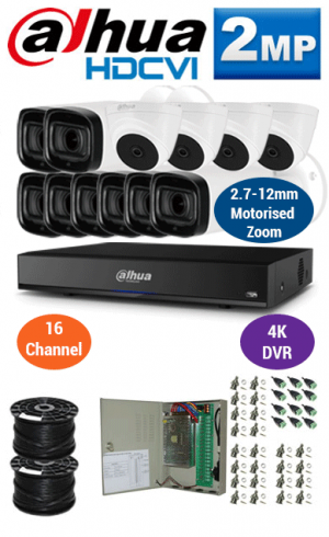 2MP Custom DAHUA Turbo HD Package - 4K 16Ch DVR, 8x 60m IR Motorised Zoom Bullet Cameras and Dome Cameras | WCCTV