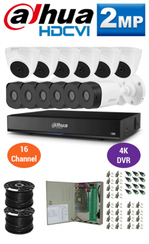 2MP Custom DAHUA Turbo HD Package - 4K 16Ch DVR, 12 Bullet & Dome Cameras | WCCTV