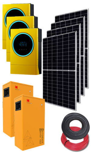 3 Kodak 5.6kVA 48V Inverters - 2 Kodak 5.12kWh Li-Ion Batteries - 4 Panels