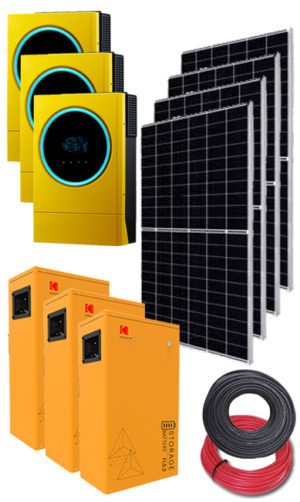 3 Kodak 5.6kVA 48V Inverters - 3 Kodak 5.12kWh Li-Ion Batteries - 4 Panels