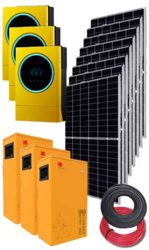 3 Kodak 5.6kVA 48V Inverters - 3 Kodak 5.12kWh Li-Ion Batteries - 8 Panels