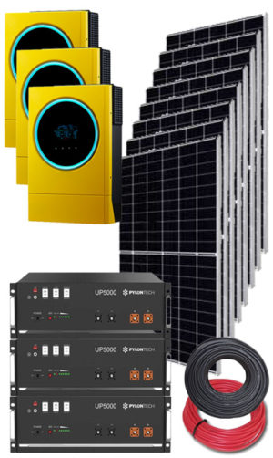 3 Kodak 5.6kVA 48V Inveters - 3 Pylontech 4.8kWh Batteries - 8 Panels