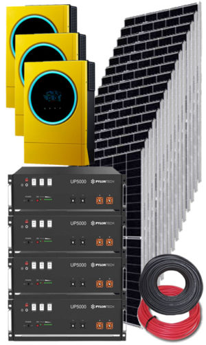 3 Kodak 5.6kVA 48V Inveters - 4 Pylontech 4.8kWh Batteries - 16 Panels